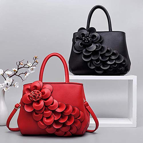 Mn&Sue Ladies Top Handle Satchel 3D Flower Women Elegant Handbags Pu Leather Crossbody Tote Purse3
