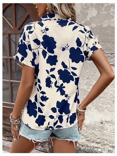 SweatyRocks Women's Floral Print V Neck Shirts Short Sleeve Casual Blouse Tops2