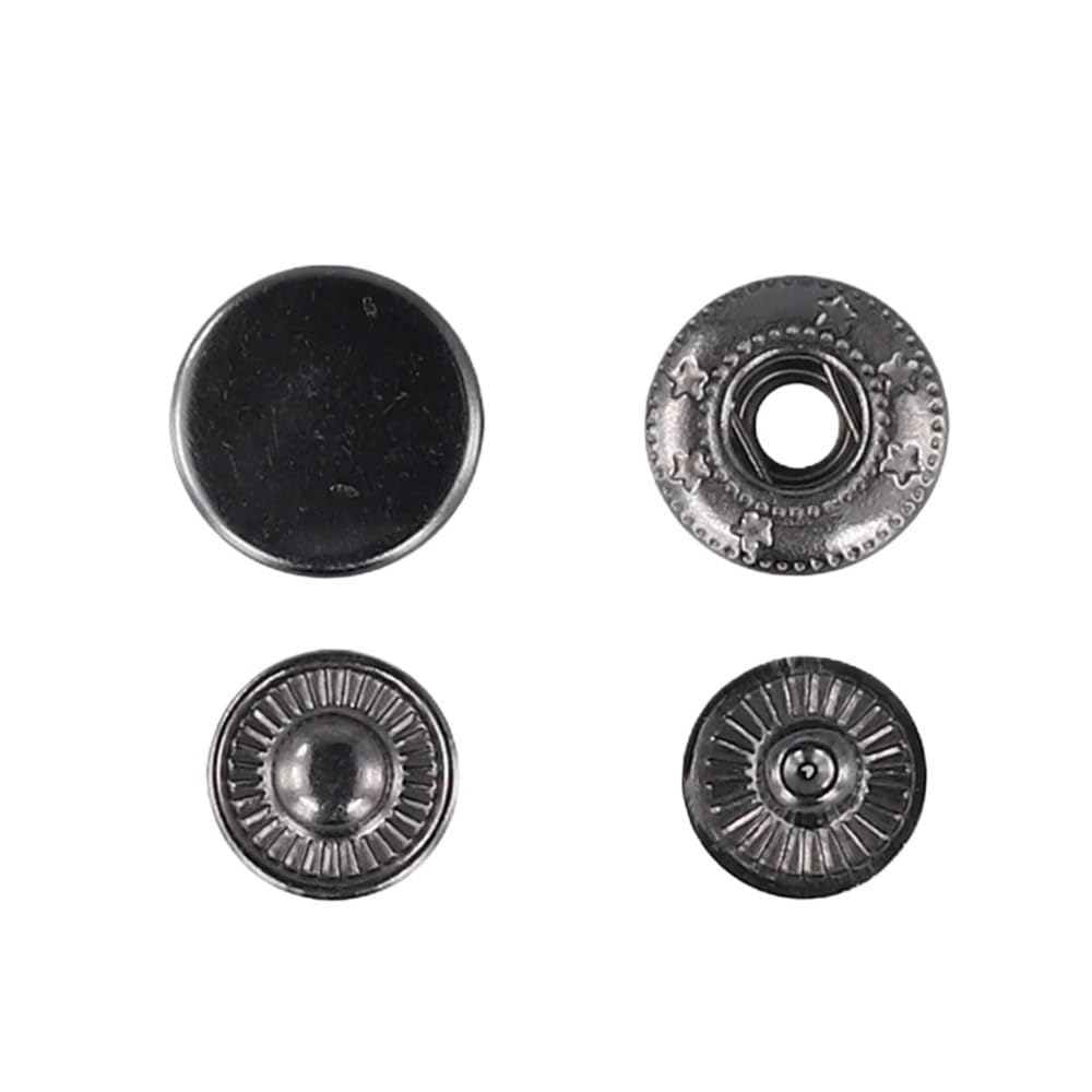 Sunrrafck Gun Black 10Set Metal Brass Press Studs Sewing Button Snap Fasteners Leather Craft Clothes Bags Garment(,15Mm)