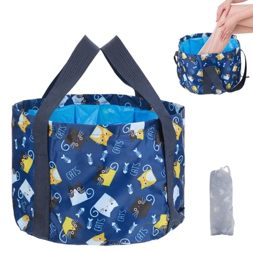 Collapsible Bucket for Soaking Feet, Portable Foot Bath Basin, Travel Foot Soaking Tub with Handles, Navy Blue Foot-Spa Soaking-Tub for Home, Travel, Outdoor, Spa and Camping (14 L/11x7.4 Inch)