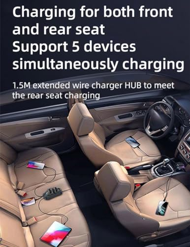 Alanph Bluetooth 5.3 Adapter for Car, 5 Ports Wireless FM Radio Transmitter for Car, Radio Bluetooth Receiver, Hands-Free Calling [U Disk &Colorful Ambient Lighting]