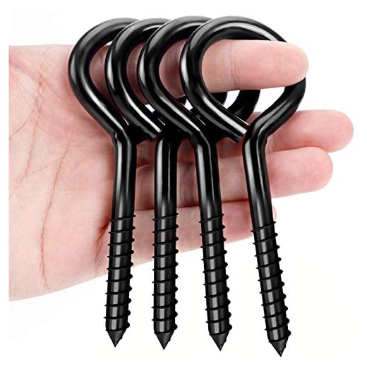 5 Inch Eye Hooks, Eye Bolts Screw in Hooks Stainless Steel, 4 Pcs Heavy Duty Black Large Screw Eye Hooks for Hanging, Tie-Downs, Heavy-Duty Applications