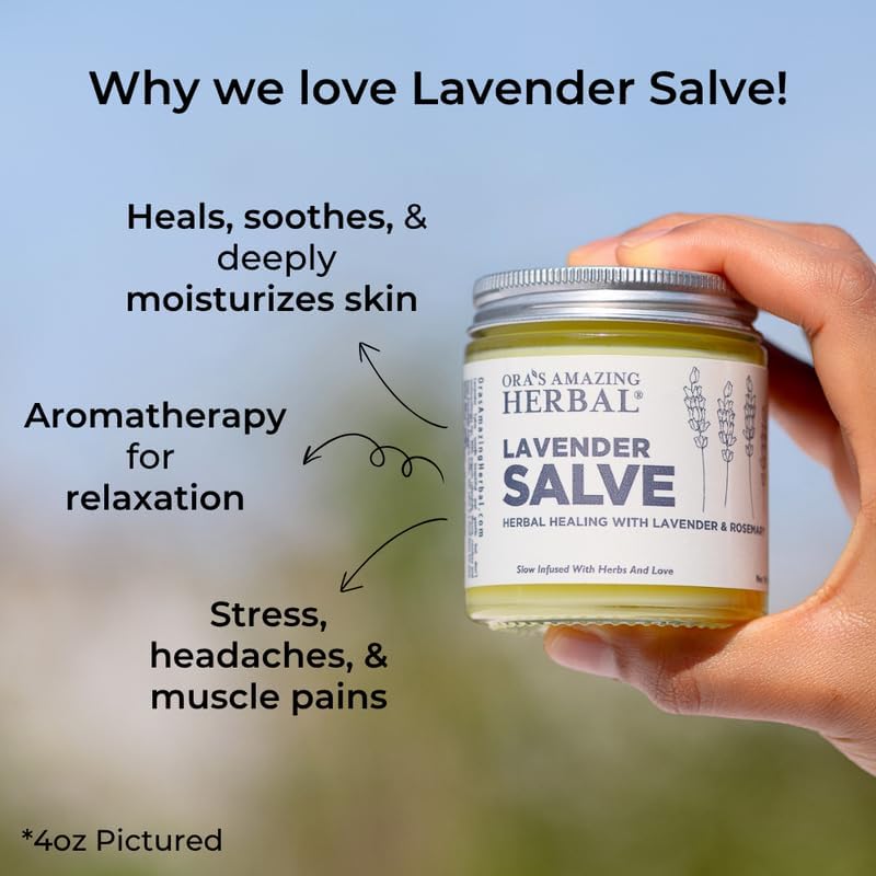 Lavender Salve Ointment, Sleep Balm, Lavender Essential Oil, Aromatherapy for Relaxation Anxiety Relief & Massage, Dry Skin Hand Repair Cream Calendula Coconut Oil, Ora's Amazing Herbal, 4 oz - Image 2
