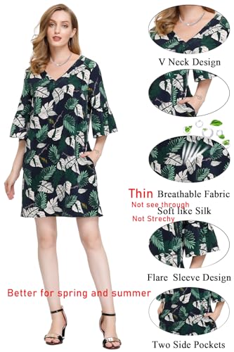 Image of BUENOS NINOS Dresses for Womens Summer Bell Sleeve V-Neck Shift Dress Mini Dress