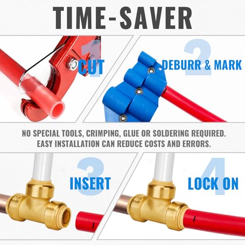 Image of SUNGATOR 12-Pack 3 /4 Inch Tee, Push-to-Connect Plumbing Fittings, Brass | for Pex Pipe, Copper, CPVC, PE-RT, with 1 Disconnect Clip