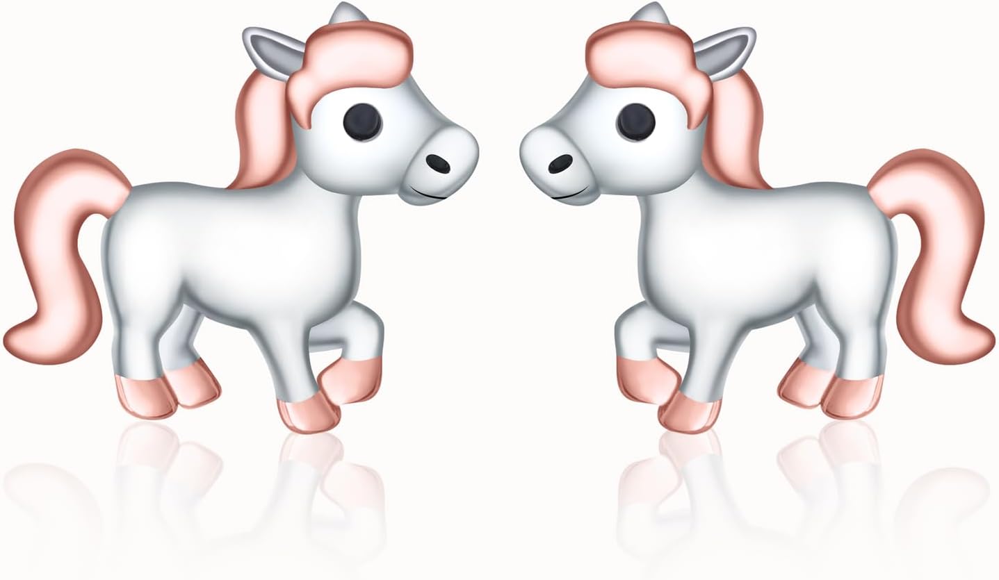 Horse Stud Earrings for Women - 925 Sterling Silver Horse Earring Cute Pony Earrings Hypoallergenic Little Horse Earring Horse Animal Jewelry Gift