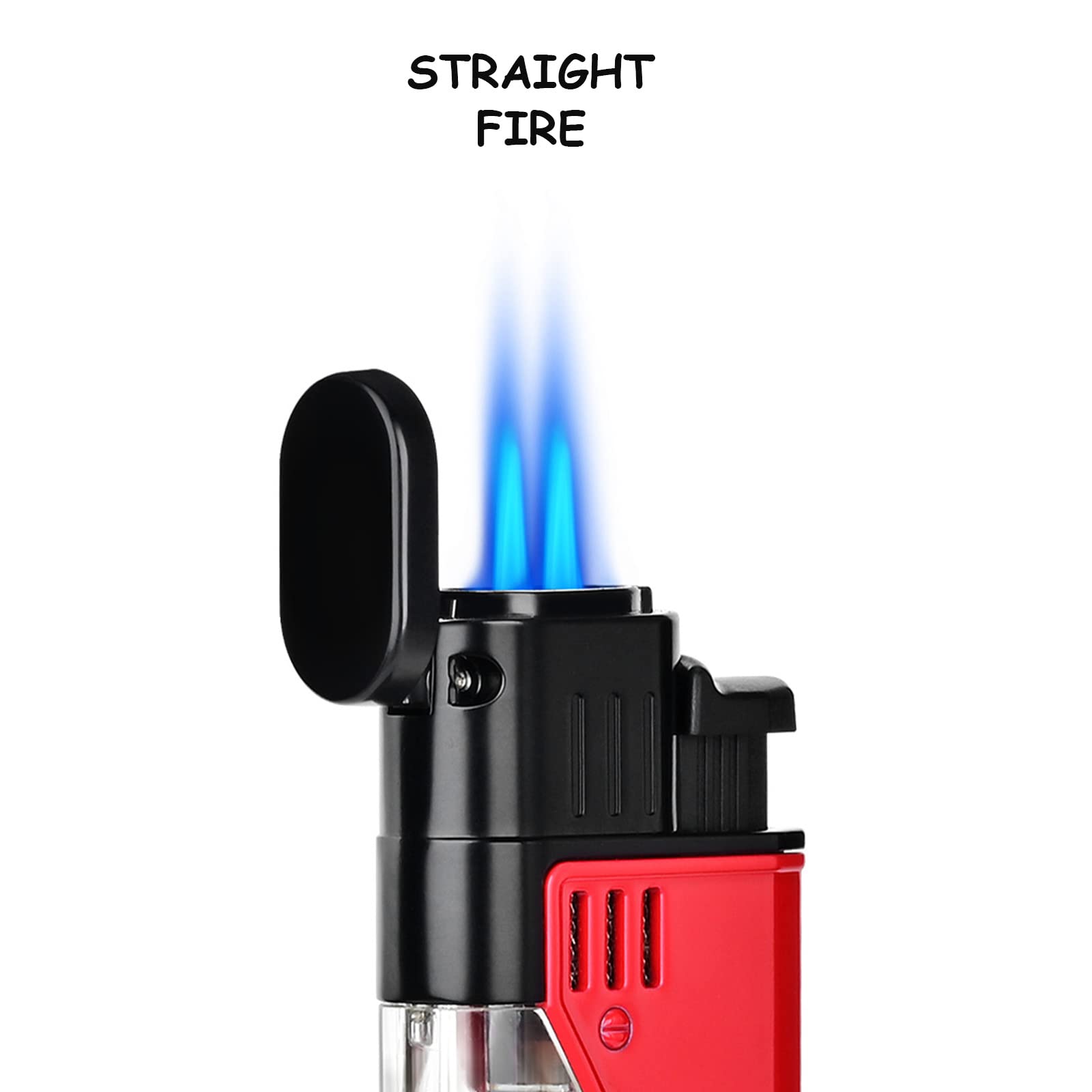Encendedores de Antorcha, Encendedor de Llama Azul Azabache Doble, Encendedor Ajustable Recargable con Tanque de Gas Visible, Accesorios para Fumar, Aparatos para Hombres,Black
