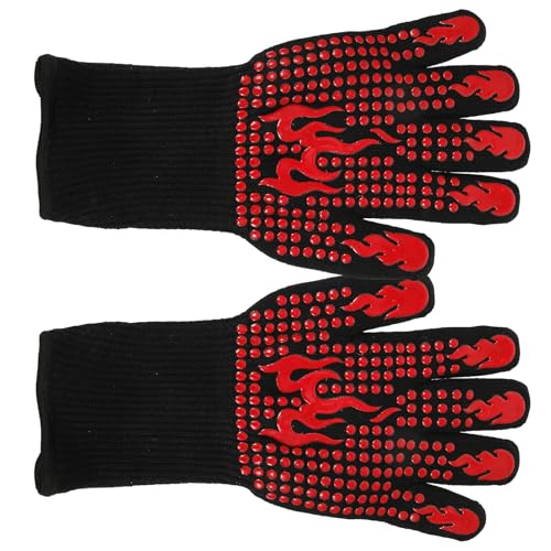 SOLUSTRE 1Pair Heat Resistant Oven Gloves Non Slip BBQ Grilling Mitts for Cooking Baking Outdoor Use Breathable High Temperature Protection
