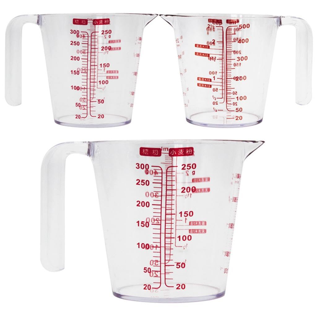 2 Piezas Taza Medidora Vaso Medidor Jarra Graduada Utensilio de Cocina con Escalas Múltiples Y Asa Ancha Antideslizante para Verter Sin Derrames, 5 Piezas