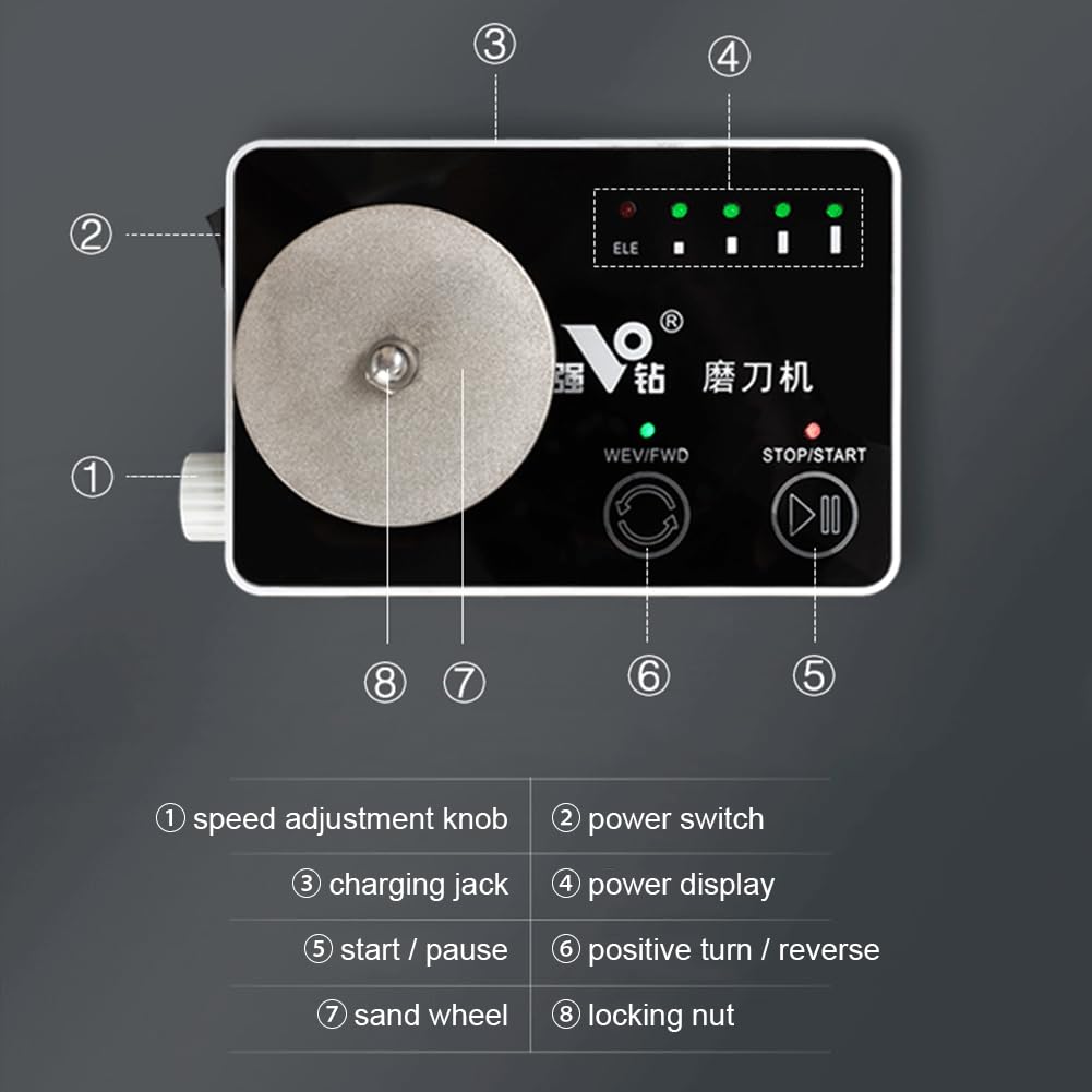 Affilacoltelli Elettrico, Affilatrice Multifunzione da 40 W con Piastra diamantata, Affilalame Portatile Wireless con Regolazione dello Sterzo e Potenza della visibilità