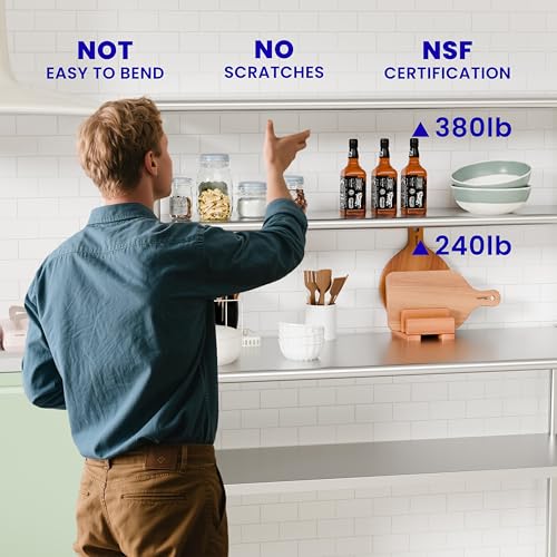 Image of Double Overshelf of Stainless Steel 12'' x 60'', Commercial 2 Tier Shelf for Prep & Work Table in Restaurant, Home and Kitchen (12x60)