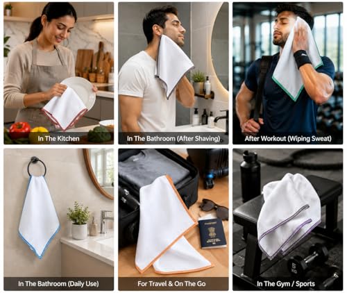 Image of ANTONIA Cotton Hand Towels Pack of 12 | for Face Hair Gym Bathroom Kitchen Hotel and Wash Basin Use | Cotton Fabric | White Small Towels 13 X 20 Inches Multipurpose Set