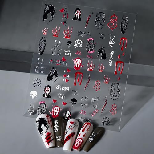 Halloween Nail Stickers Horror Nail Art Stickers Scary Spooky Skull Nail Design Stickers Blood Scar Devil Eyes Nail Art Stickers for Gel Nails,Nail Decor for Women (Halloween Series 6 Sheet) - Image 5