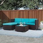 FDW 5 Pieces Outdoor Patio Furniture Sets Sectional Sofa Rattan Chair Wicker Conversation Set Outdoor Backyard Porch Poolside Balcony Garden Furniture with Coffee Table,Blue