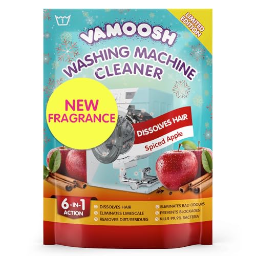 Vamoosh 6-in-1 Washing Machine Cleaner, Spiced Apple Scent. Dissolves Hair, Eliminates Bad Odours, Removes Limescale, Deep Clean, Leaves Smelling Fresh, Antibacterial, Descales, 1 Wash