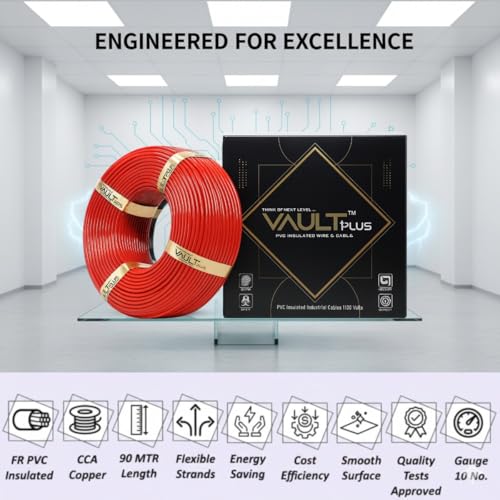 Image of VAULTPlus Red 4MM 90 MTR CCA Copper Electrical Wire | Conductivity Cable for Home & Industrial Wiring