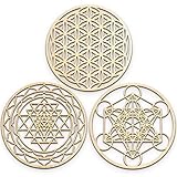 Fourth Level MFG 3-Piece 12' Sacred Geometry Wood Wall Art Set A (Flower of Life, Metatron's Cube, Sri Yantra), Zen Home Decor for Yoga/Meditation, Crystal Grid Board, Wooden Wall Hanging Sculptures, Chakra Artworks