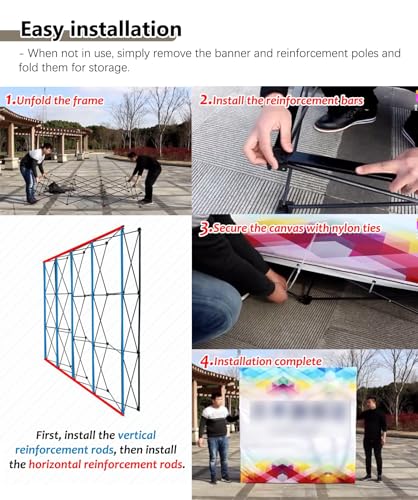 Soporte plegable para carteles con tiras de fijación y barras de soporte para la espalda, soporte desplegable para exposiciones para bodas y eventos (2,3 m x 2,3 m)