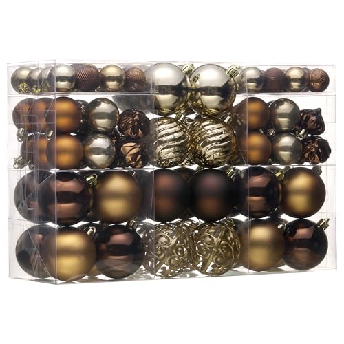 Valery Madelyn Weihnachtskugeln, 100 stück Christbaumkugeln mit Geschenkpaket, Weihnachtsbaumschmuck Christbaumschmuck mit Aufhänger, Thema Bronze