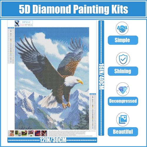 Image of SANYUN Hawk Diamond Art Kits for Adults &Beginner, Animals Diamond Painting, 5D Gem Art Painting Kits with Round Diamonds, Eagle&Mountain Diamond dots for Home Wall Gift Decor (12x16inch)