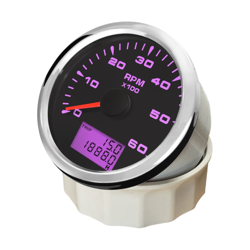 ELING Étanche 0-6000RPM Jauge De Tachymètre Pour Bateau De Voiture De Bateau De Bateau avec 8 Couleurs Rétro-Éclairage 85mm