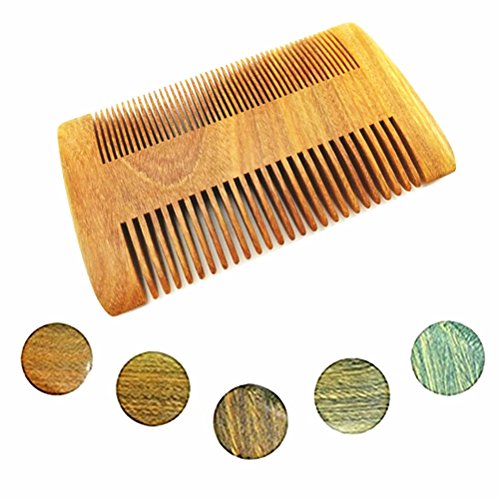 wollcocer Handmade Natural Green Sandalwood Wood Hair Comb Dual Action Fine and Coarse Beard Comb
