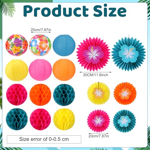 Image of Retisee 18 Pcs Summer Hawaiian Party Decorations Tropical Hibiscus Party Decorations Kit Colorful Hibiscus Flower Paper Lanterns Flower Hanging Paper Fans Luau Honeycomb Ball for Decor Supplies