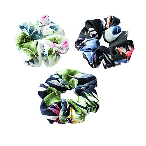 3 Pack Large Flower Women's Chiffon Hair Scrunchies Bobbles Elastic Hair Bands Hair Ties