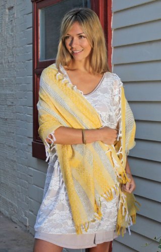 Women's Tahiti Boho Chic Natural Cotton Tassel Scarf (Sunny Yellow) #TOP3