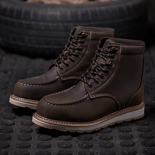Waterproof Steel Moc Toe Mens Work Boots Classic Fashion Industrial Construction Insulated Safety Comfortable Shoes 6'' Genuine Full Grain Leather Ankle Brown Footwear…2