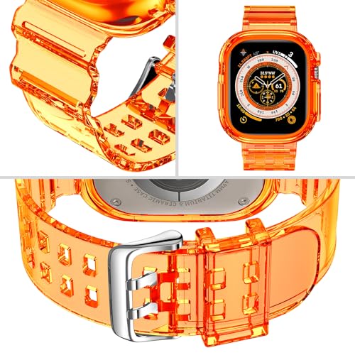 DABAOZA Compatible for Clear Apple Watch Band 49mm Ultra 3 2 1 Neon Orange by DABAOZA - Used condition - Image 3