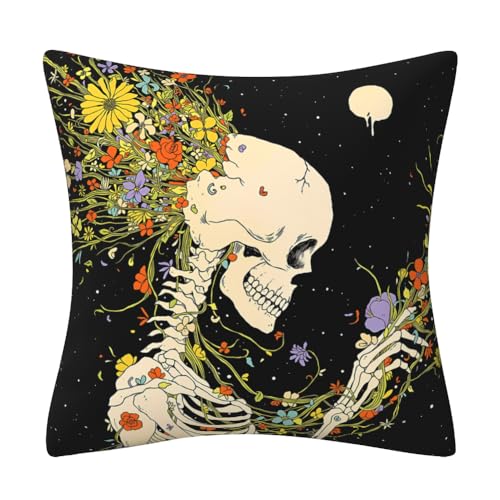 DILOXNSU Housses de coussin squelette - Motif tête de mort - Décoration d'Halloween - Double face - Pour canapé, lit, salon, Halloween - 45 x 45 cm