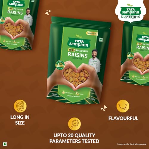 Image of Tata Sampann Pure Raisins Seedless /Kishmish, 200g, Source Of Potassium, Premium Dry Fruits, Green Raisins (Pack of 3)