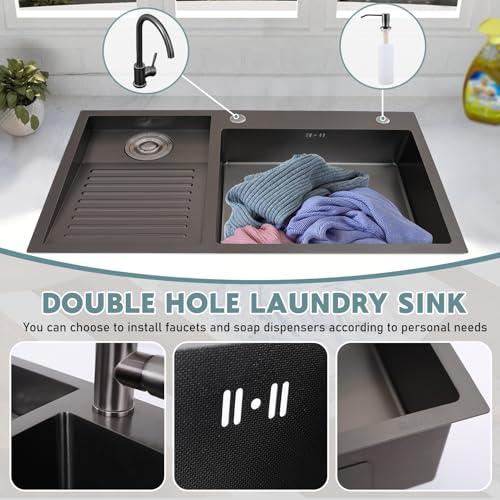 Évier à linge en acier inoxydable 80cm argent avec robinet d'angle de précision - 5