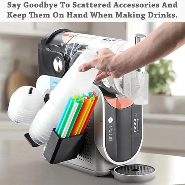 Drink Machine Straw and Cup Holder Organizer, Side-Mount Storage Rack, 35-Degree Angle, Black