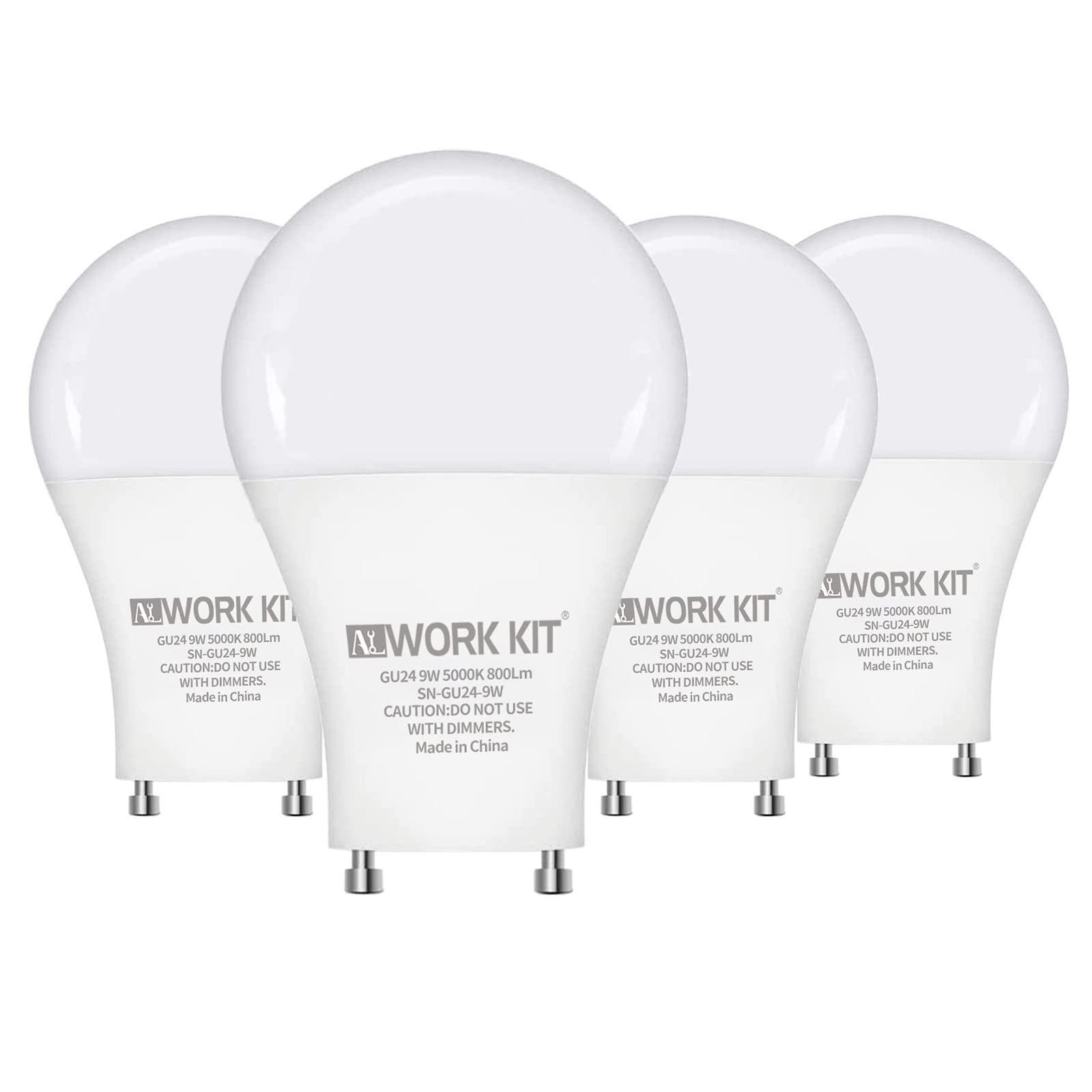 ALWORKKIT 4-Pieces LED Light Bulbs, 60W Equivalent, Day White 800 Lumens Non-Dimmable 5000K, GU24 Base Efficient 9W LED Bulb. Nice Gifts