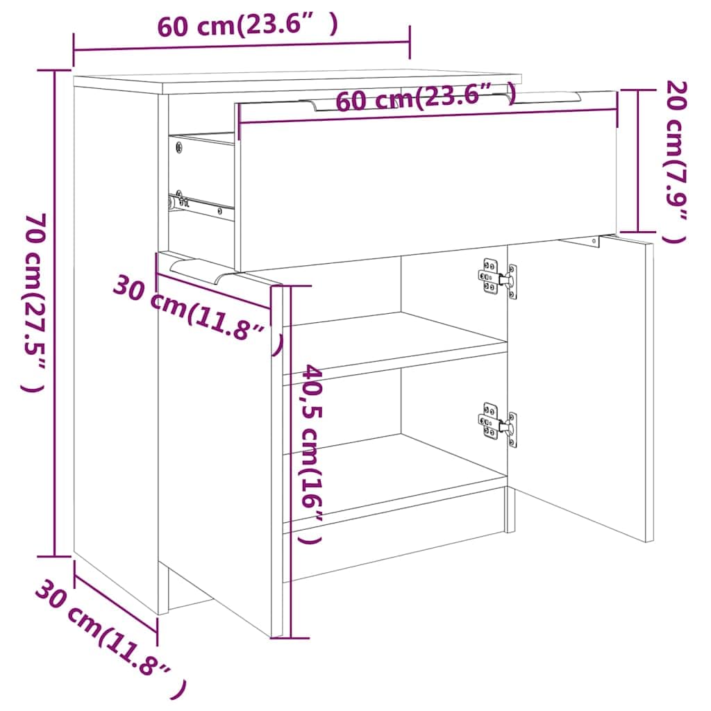 Credenza in rovere Sonoma, 60 x 30 x 70 cm, comò con cassetto