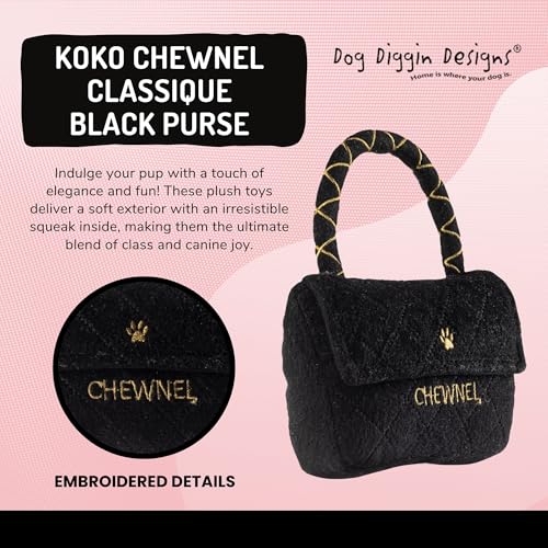 Dog Diggin Designs Chewnel Classique Plush Dog Toy Purse | Luxury-Inspired Parody Designer Handbag with Squeaker, Soft Plush Fashion Dog Toy – Haute Couture Purses & Handbags - Image 4