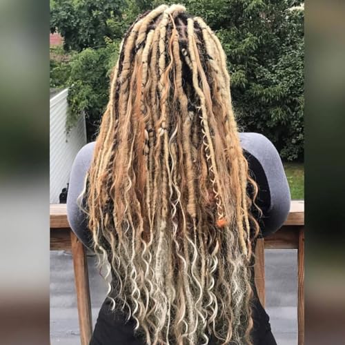 Dreadlock Extensions Double Ended 24 Inch 3 In 1 Mixed Light Brown to Blonde Dreads Set Synthetic Curly Ends Hippie Style Boho Wavy Dreads 20 Strands Handmade Dreads（24Inch Mixed,27/613#）