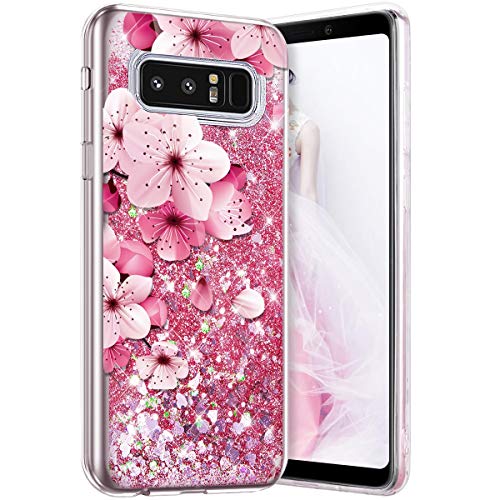 Robinsoni Case Compatible with Samsung Galaxy Note 8 Phone Cover Flexible Galaxy Note 8 Case Silicone TPU Case 3D Liquid Floating Cover Sparkle Bling Cover Shockproof Case Bumper Case Flower