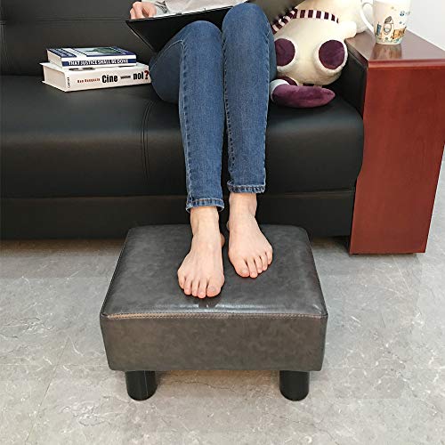 scriptract 6 Small Footstool PU Leather Ottoman Footrest Modern Home Living Room Bedroom Rectangular Stool with Padded Seat(Grey)