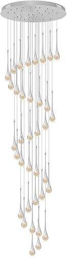 ykolupty Candelabros colgantes de cristal de escalera de 150 pulgadas de largo, 36 luces, candelabros plateados, entrada de vestíbulo, techo alto,