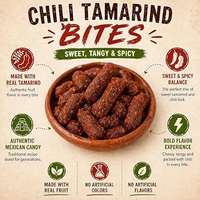 Tamarind Candy 16 oz Tamarindo De Frutas Con Chile, Sweet, Tangy & Spicy Tamarind Mexican Candy with Chili Authentic Tamarindo Candy Bites, Chewy Fruit Snack, Contains Seed