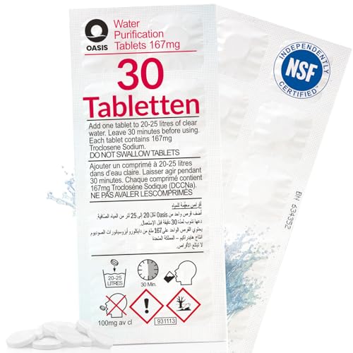 Wicked Chili 30x Chlortabletten geeignet für Waterrower Rudergerät, Water Rower, Oasis Chlor Tabletten, Water Purification Tablets gegen Algen (3 Jahresbedarf, pro Tablette 25L entkeimtes Wasser)