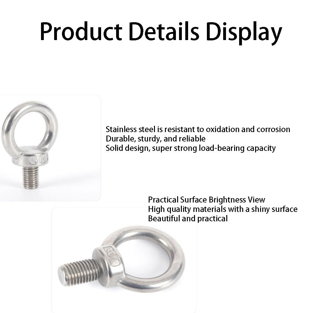 6Pcs Eye Bolts, M8 Eye Bolt,Eye Bolts Heavy Duty for Living Lifting and Various Engineering Lifting Equipment - Image 2