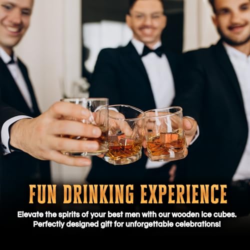 Image of Oaksip Wooden Bourbon and Whiskey Stones Set | Bourbon Gifts for Men, Real Oak & Charred Like A Whiskey Barrel | Great Whisky Gifts for Husband Dad or Brother for Men Who Have Everything