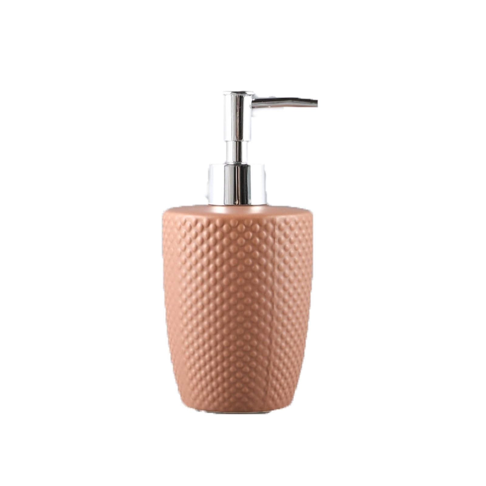 13.5oz Ceramic Soap Dispenser with Raised Dot Design Countertop Lotion Bottle for Kitchen Sink, Bathroom(Light brown)