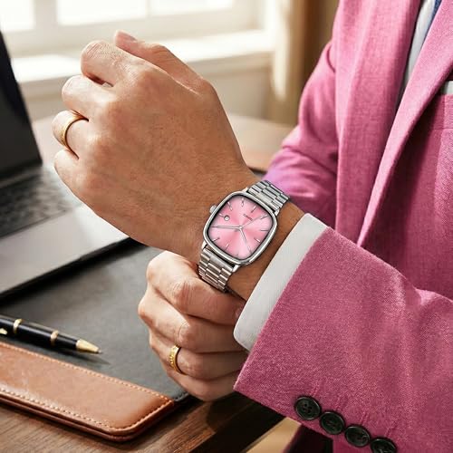 Image of Acnos Luxury Square Dial Quartz Watch for Men & Women - Stainless Steel Bracelet, Minimalist Analog Wristwatch with Date Window Pack of 1