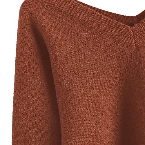 Image of ZAFUL Women's Cropped Sweater V-Neck Long Sleeve Pullover Jumper Knit Top | Crop Length, Ribbed Knit, Double V design, White sweater, Raglan sleeves, lantern sleeve, Fall & Winter, Loose fit, Oversized