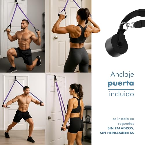 Miniatura 7 de Portentum Gomas Elasticas Musculacion Set De 11 Bandas De Resistencia 5 Niveles Intensidad Asas, Anclaje Puerta, Fundas Y Bolsa Gimnasio En Casa Hombres Y Mujeres Fuerza Fitness Crossfit Yoga